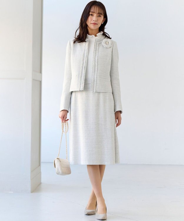 組曲 S 【KUMIKYOKU NAVY】ラメループモールツイード ジャケット ライトグレー系