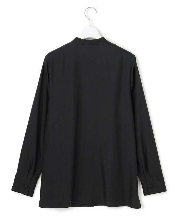 ICB L 【接触冷感・洗える】Cu/Peソフトツイル デザインブラウス ブラック系