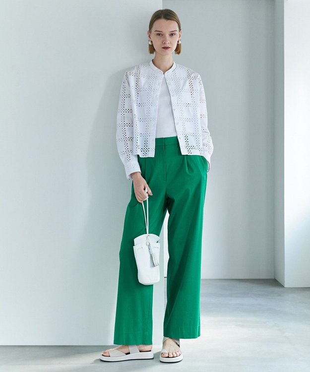 ICB ドライリネンストレッチ ワイドストレートパンツ グリーン