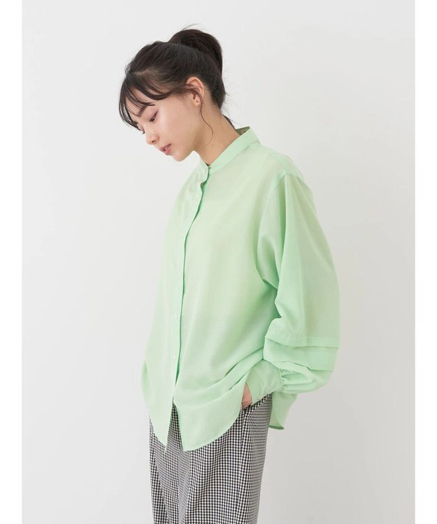 earth music&ecology ボリュームタック袖ブラウス Lime Green
