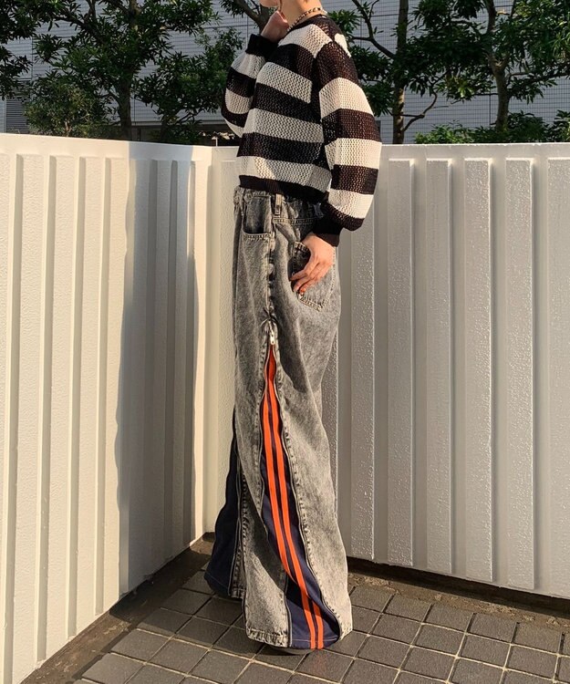 WEGO 【ユニセックス着用ITEM】ジャージドッキングZIPデニムパンツ オレンジ