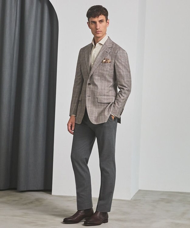 GOTAIRIKU 【CANONICO/カノニコ】サキソニーウールコットンブレンド ジャケット_ブラウンチェック ブラウン×グレンチェック