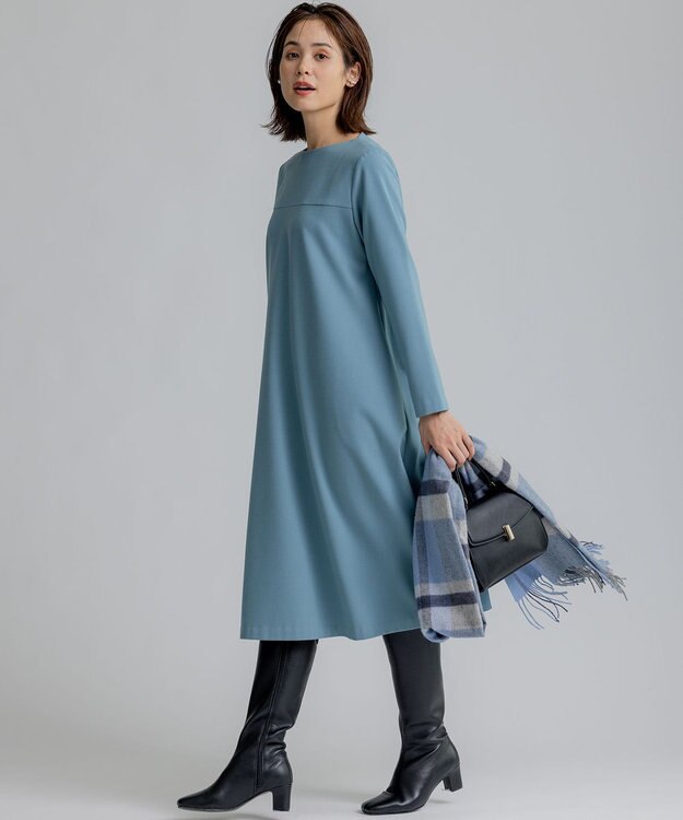 組曲 バックプリーツ ワンピース サックスブルー系