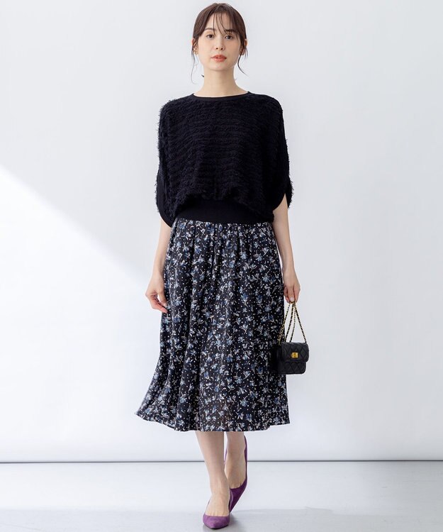 組曲 L フラワードットプリント スカート ブラック系5