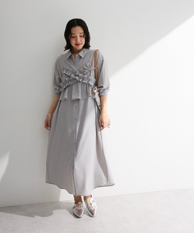 Green Parks ＳＥＴ２点フリルビスチェ＋シャツワンピース Gray