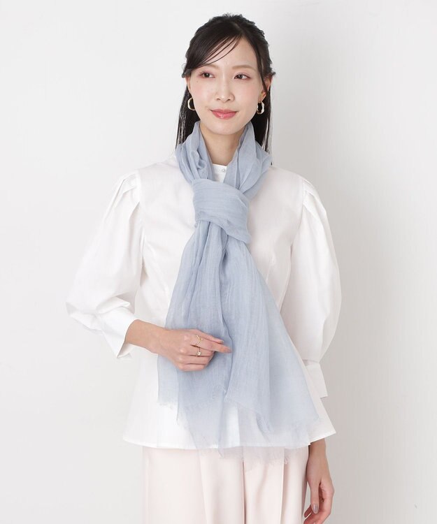MOONBAT FURLA (フルラ) 無地ストール 麻 カシミヤ  180cm×85cm  手洗い可能 サックスブルー