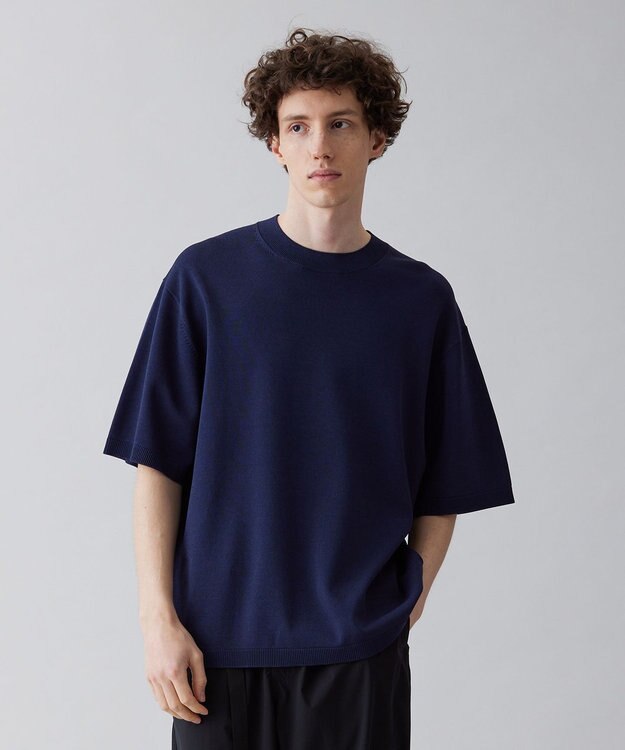 UNFILO MENS 【接触冷感】イージーケア ニット半袖Ｔシャツ [23年春夏商品] ネイビー