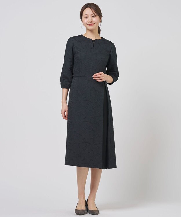 J.PRESS LADIES S ボタニカルジャガード ワンピース ダークネイビー系