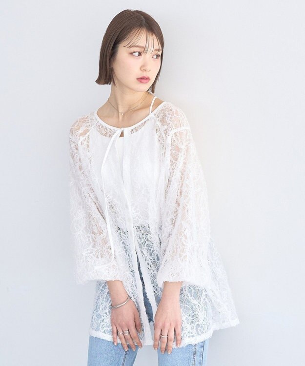 earth music&ecology レースフラワーブラウス Off White