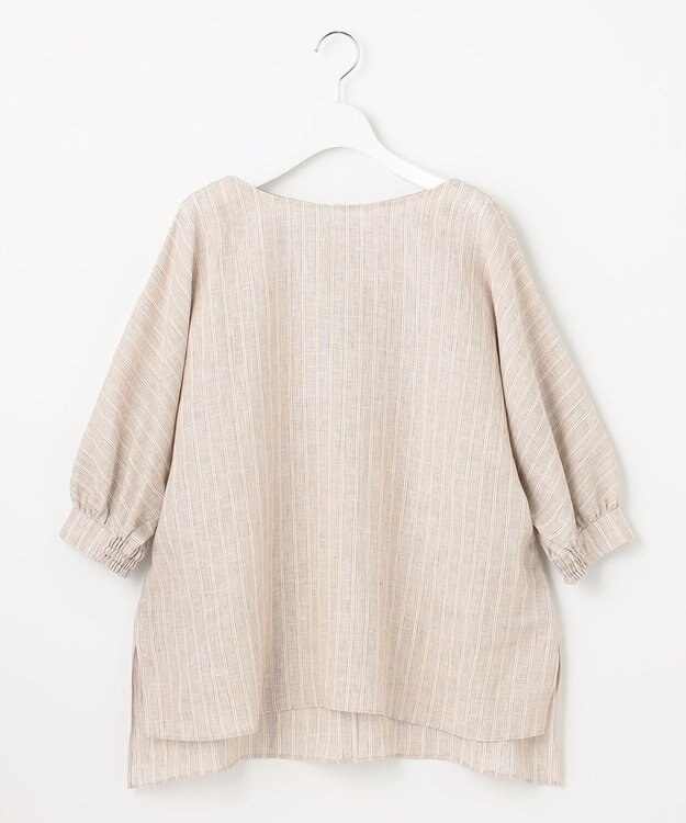 自由区 【洗える】リネンストライプ ボートネックブラウス ベージュ系1