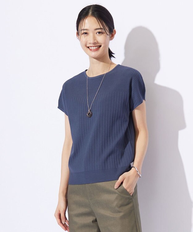 J.PRESS LADIES L 【洗える】レーヨンエリートストレッチ フレンチスリーブ ニット ブルーグレー系