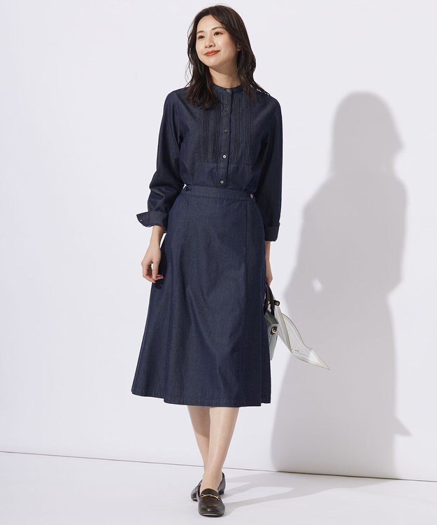 J.PRESS LADIES 【洗える】5ozバージラコンパクト スカート ネイビー系