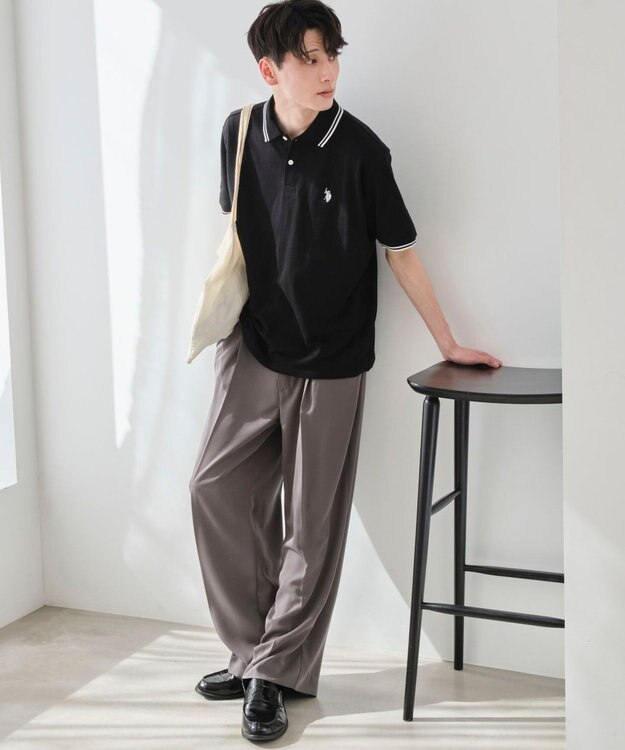 WEGO 【ユニセックス着用ITEM/SMLサイズ展開】別注USPOLOラインポロシャツ ブラック