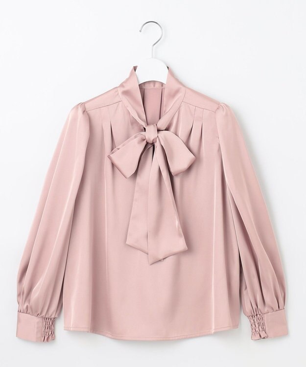 Feroux 【洗える】サテン ボウタイブラウス アイボリー系