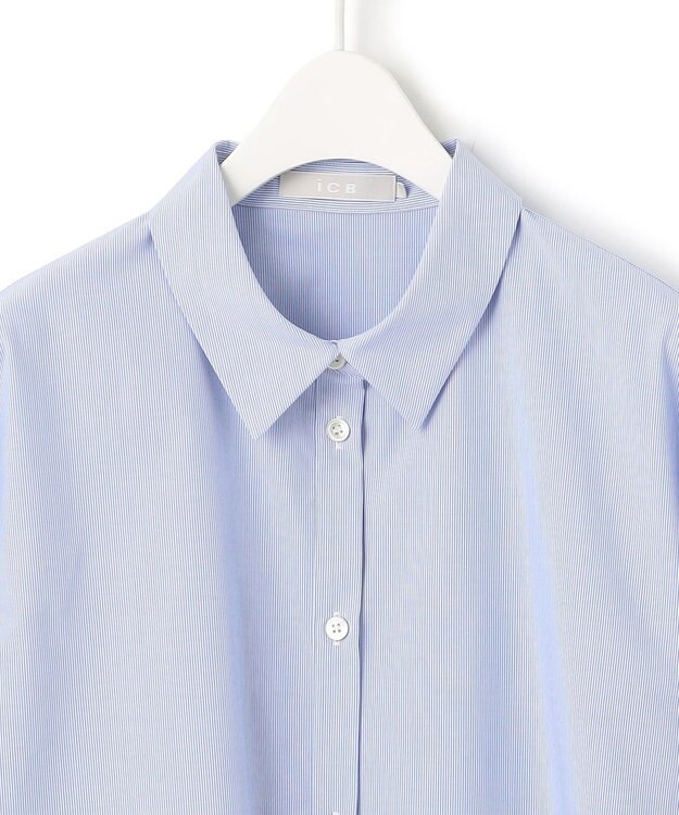 ICB 【洗える】 クリーンブロード クロップドブラウス ブルーストライプ系