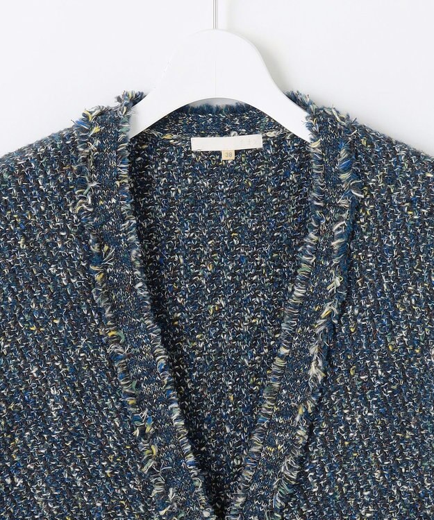 自由区 S ミックスツイードニット   カーディガン リッツブルー系