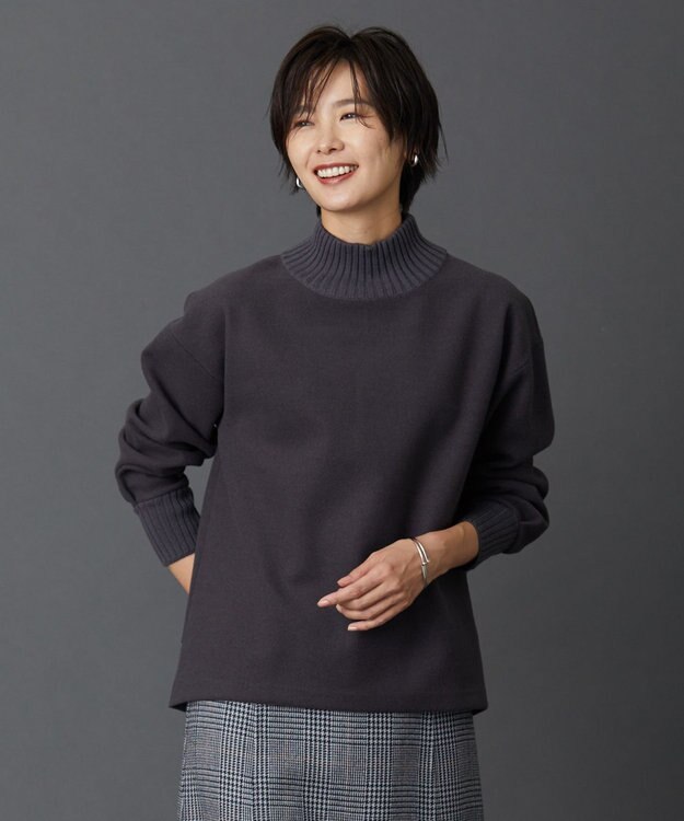 J.PRESS LADIES L ニードルパンチ ハイネック カットソー グレー系