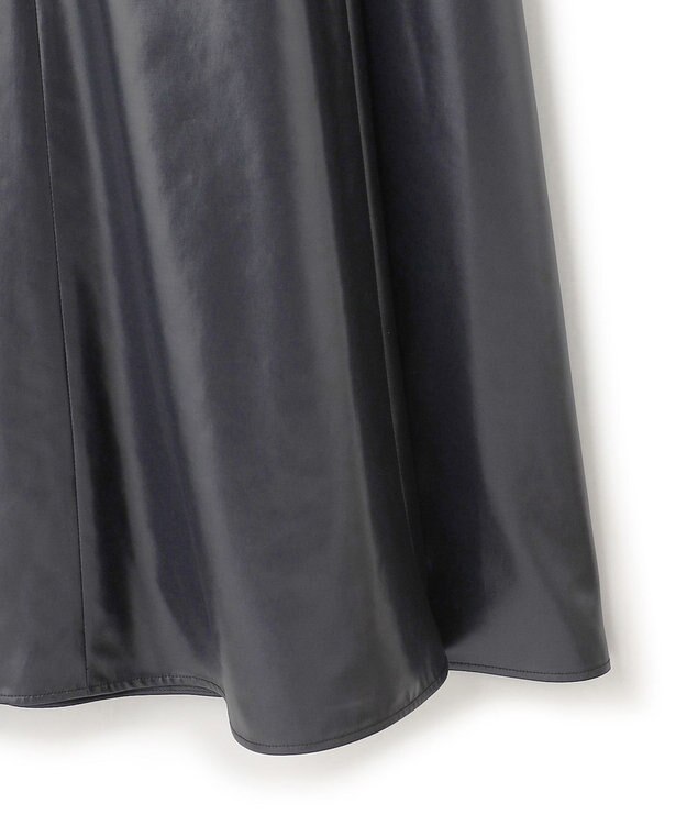 ICB L 【洗える】サテンワックスヴィンテージ フレアスカート ブラック系