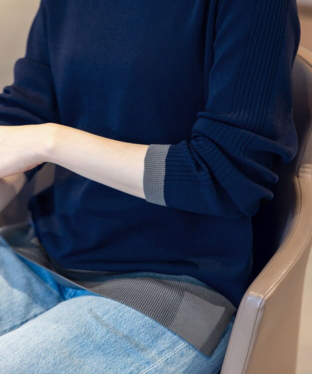 Tiaclasse 【新色追加・洗える】配色スリットニット ネイビー