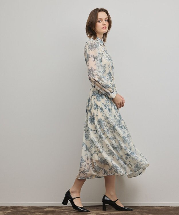 GRACE CONTINENTAL フラワープリントプリーツワンピース ベージュ