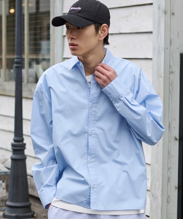 WEGO 【ユニセックス着用ITEM/MLサイズ展開】クロップドブロードシャツ サックス