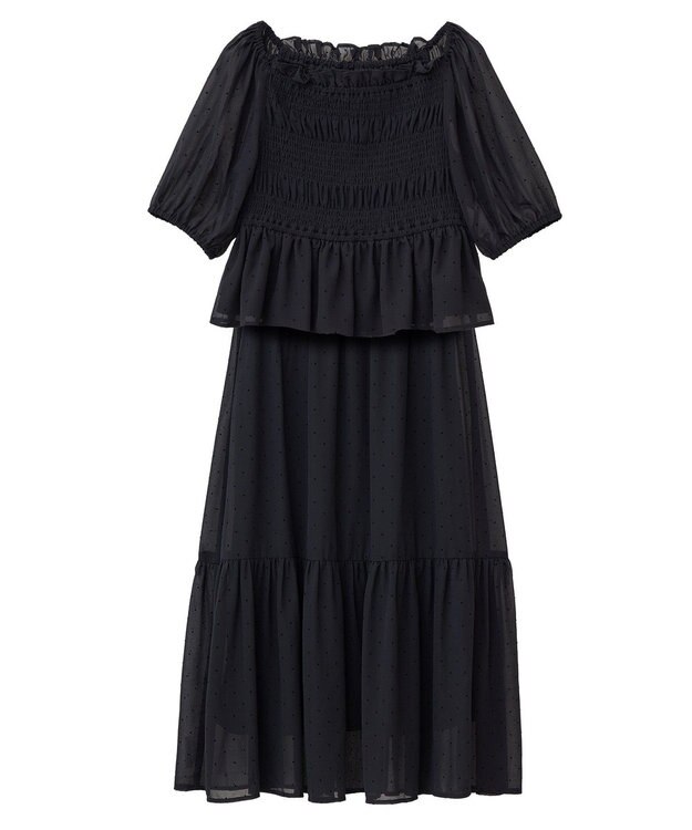 earth music&ecology ＳＥＴ２点フロッキードットブラウス＋スカート Black