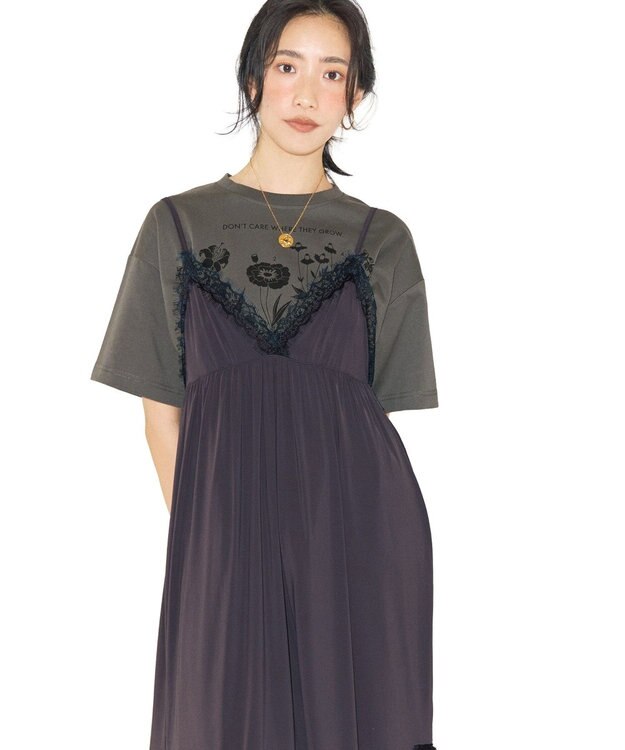 Green Parks ■ＷＩＴＨ　ＫＵＲＵＭＩ．Ｎ　フラワーｐｔＴシャツ Charcoal Gray