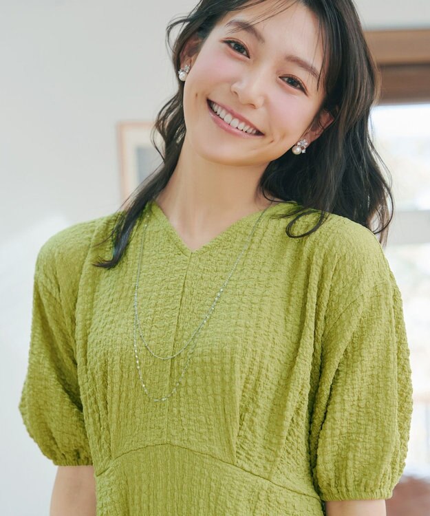 Tiaclasse L 【新色追加】ワッフルVネックワンピース ライム