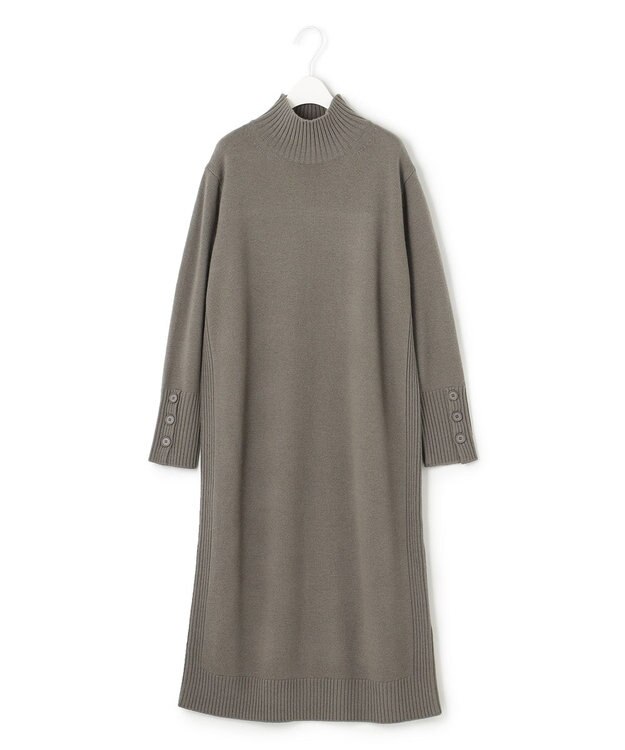 ICB L 【WEB限定カラーあり】 ソフトカシミヤミックス ハイネックワンピース アッシュカーキ系