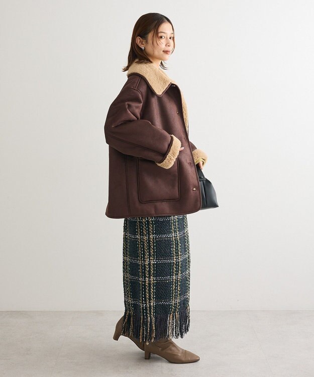 Green Parks フェイクムートンジャケット Brown