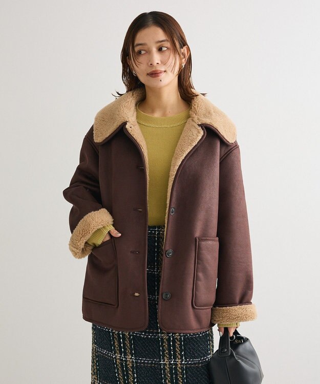 Green Parks フェイクムートンジャケット Brown