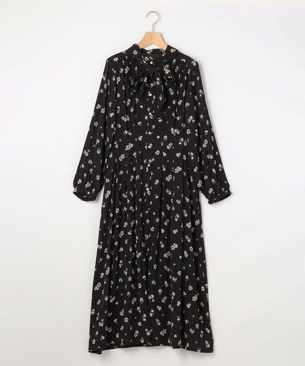 組曲 ギャザーライトデシンボウタイ付き ワンピース ブラック系5