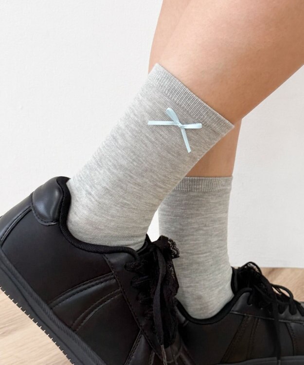 WEGO ミニサテンリボン付きソックス ライトグレー