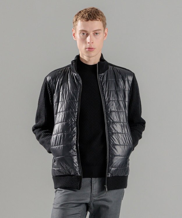 JOSEPH HOMME ニットブロックシルキーサテン　ニットブルゾン ブラック系