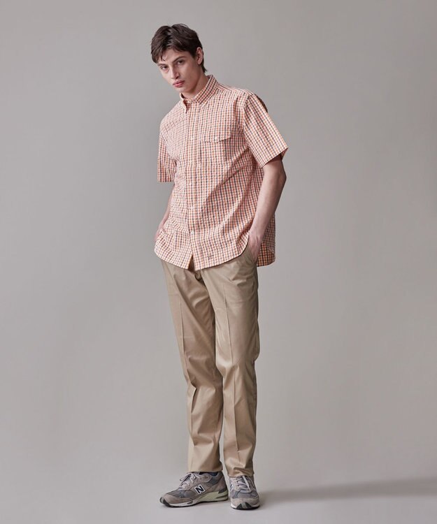 J.PRESS MEN 風が通るシアサッカーの清涼感【吸水速乾 / 高通気性】【クールマックス】サッカーギンガムチェック シャツ / B.D. オレンジ系3