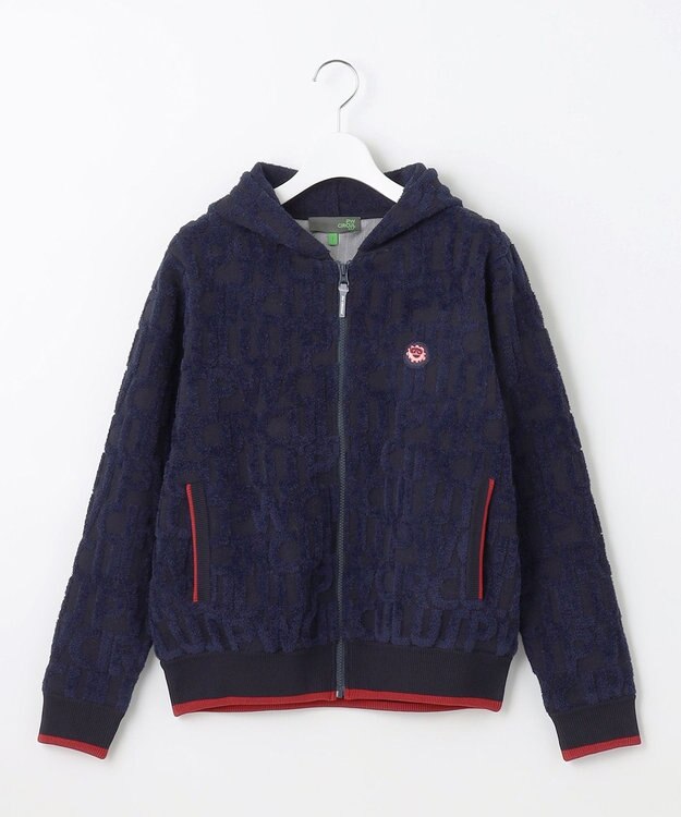 PW CIRCULUS 【WOMEN】【防風/蓄熱】総ロゴ ニット フーデッド ブルゾン ネイビー系