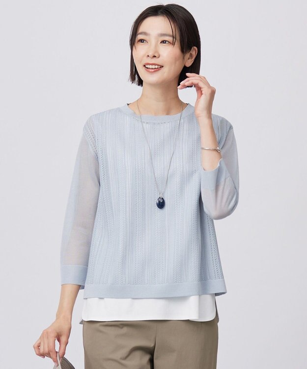 J.PRESS LADIES 【WEB限定カラーあり・洗える】Vis/Peスパーク シアー ニット サックス系