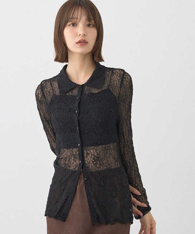 earth music&ecology ストレッチレースシャツ Black