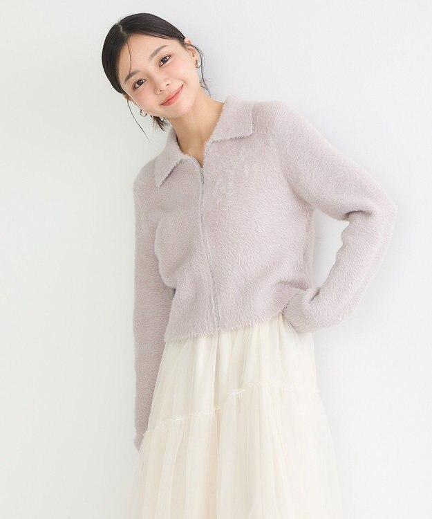 earth music&ecology シャギージップカーディガン Lavender