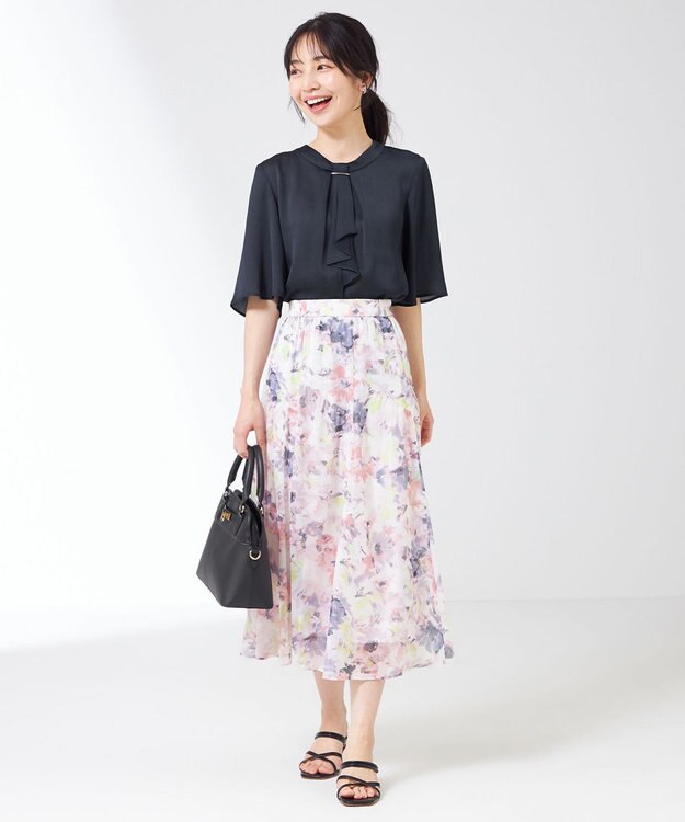 ANY SIS 【洗える】メタルパーツボウタイ ブラウス ネイビー