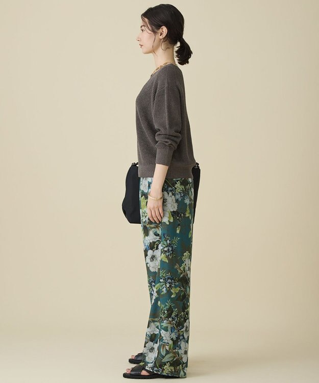 自由区 ボタニカルプリントドロスト パンツ ターコイズ系