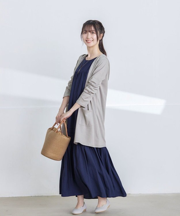 Tiaclasse 【洗える】ピンタックロングワンピース ネイビー