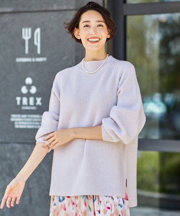 自由区 L 【洗える】ウールカシミヤ ハイネックニット (検索番号:JL27) アイボリー系