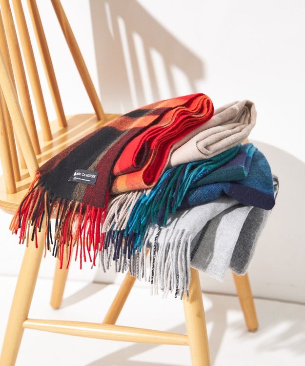 23区 カシミヤ チェック マフラー オレンジ系