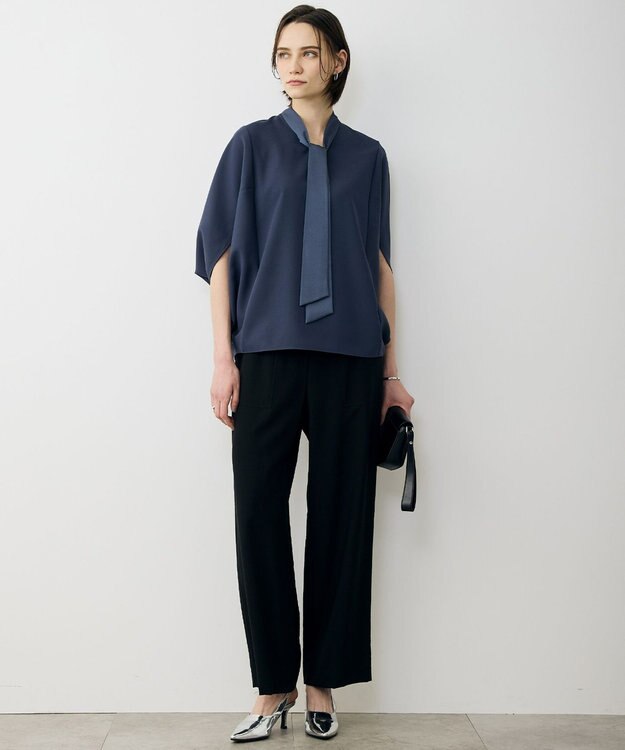 ICB 【先行予約】 FluidBackSatin ドルマンスリーブボウタイブラウス ダルブルー