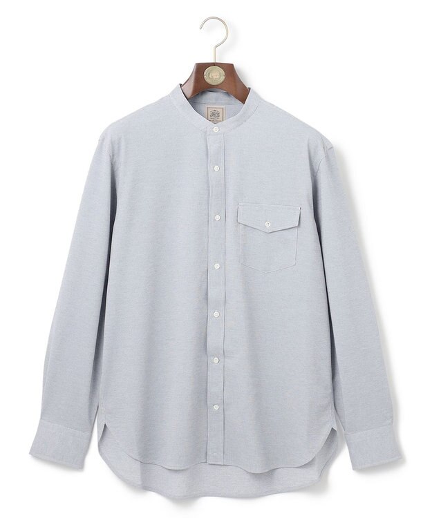 J.PRESS MEN ピンチェックジャージ バンドカラーシャツ ライトグレー系