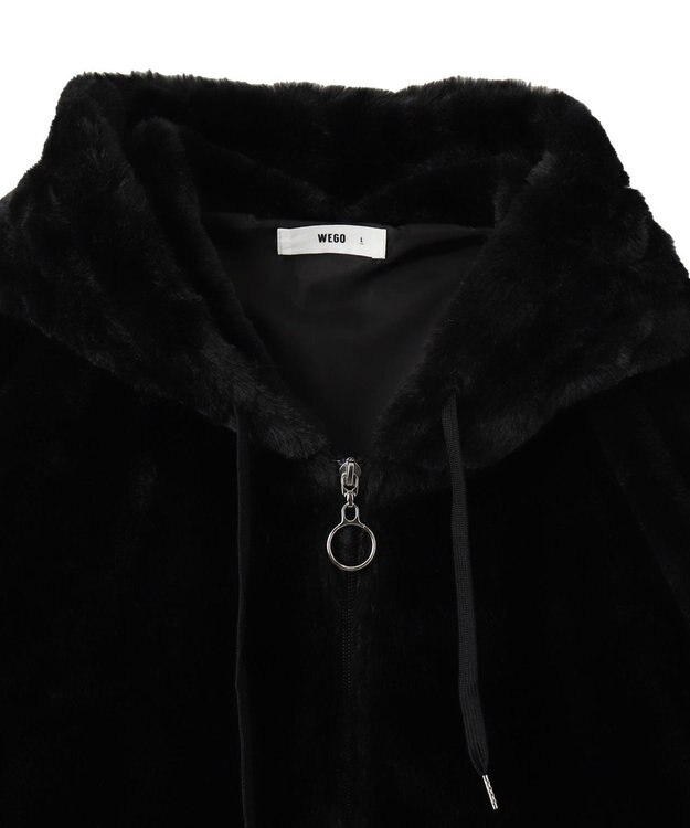 WEGO ファーフードグラフィックブルゾン ブラック