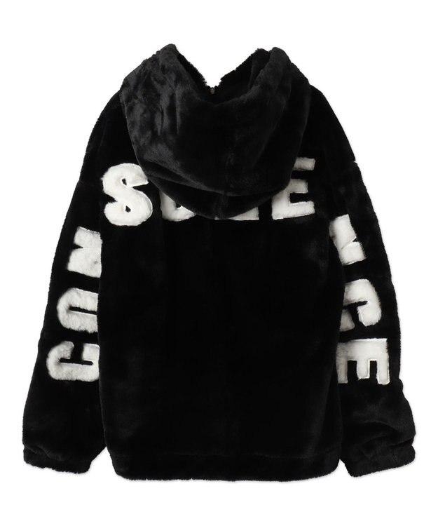 WEGO ファーフードグラフィックブルゾン ブラック