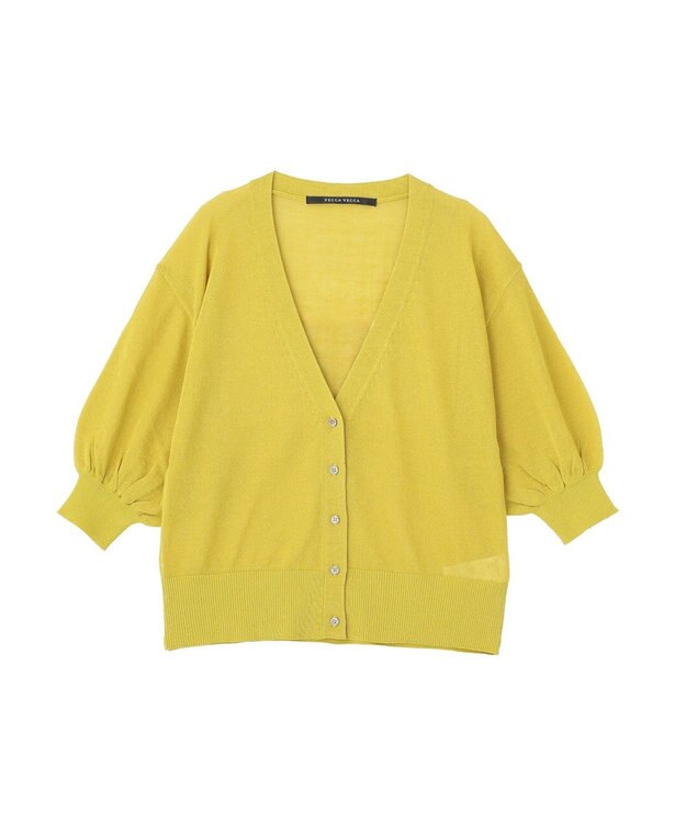 YECCA VECCA シアーニットVネックカーディガン Yellow