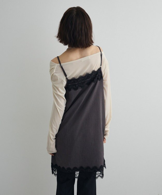 Green Parks ２ＷＡＹレース×ピンストライプキャミソールワンピース Charcoal Gray